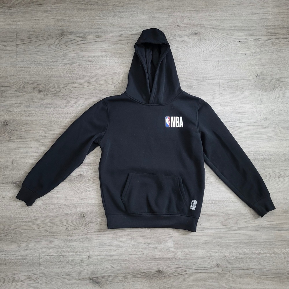NBA Kids Black Logo Fleece Pullover Hoodie Sweatshirt Size 10-12 Casual Warm